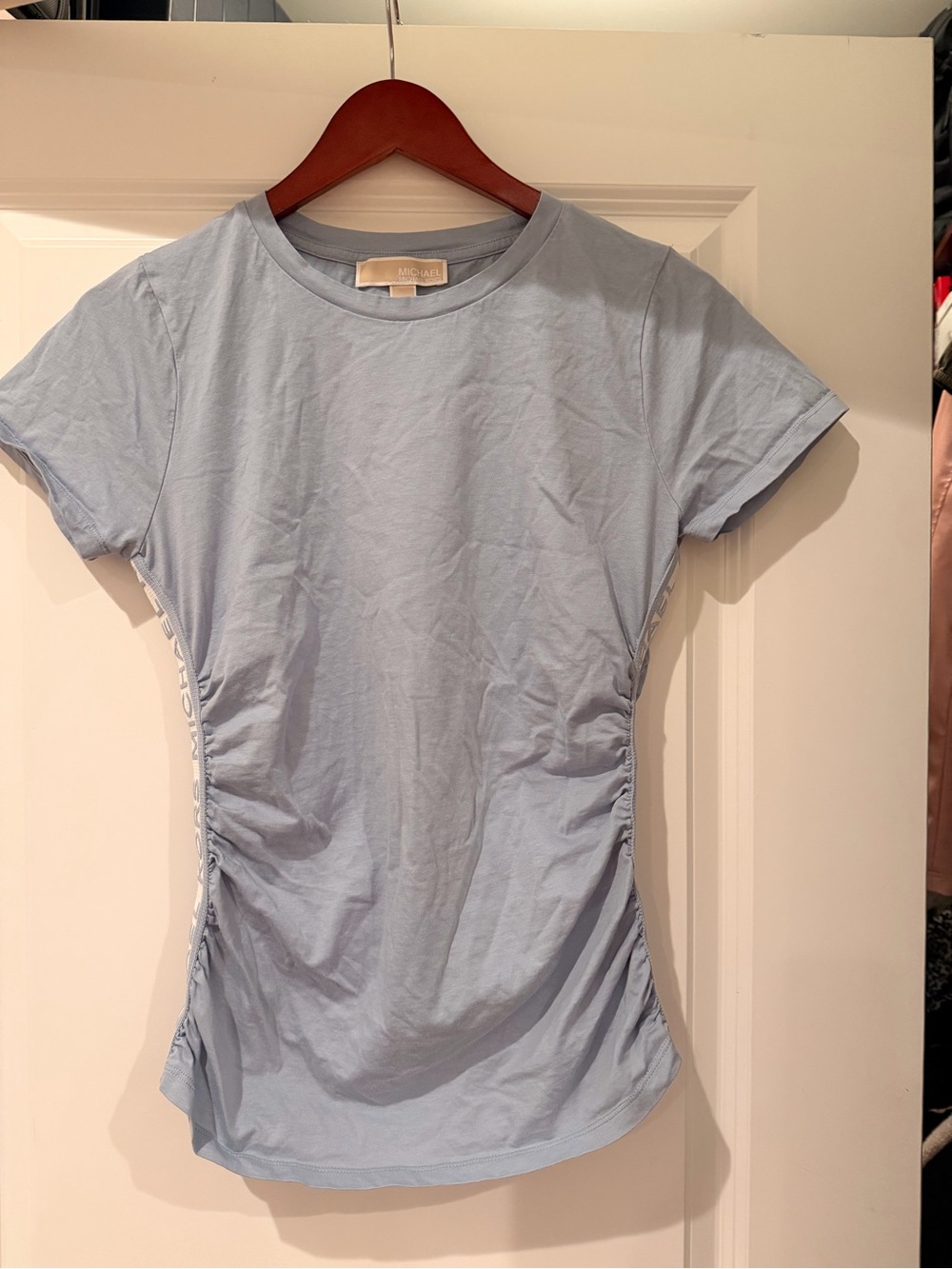 Michael Kors Baby Light Blue Ruched Side Short Sleeve Tee size M